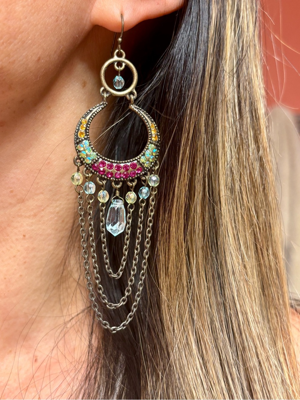 Multicolor Crystal Fringe Hoop Earrings - Women Jewelry